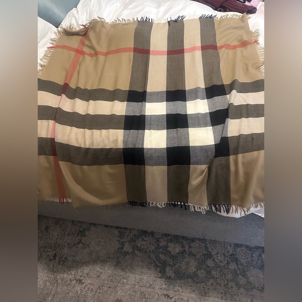 Burberry Merino Classic Check Scarf in Tan, Black, and Red - Picture 2 of 7